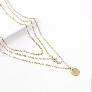 Aisansty DLayered Choker Necklace Handmade Coin Moon Pendant Adjustable
